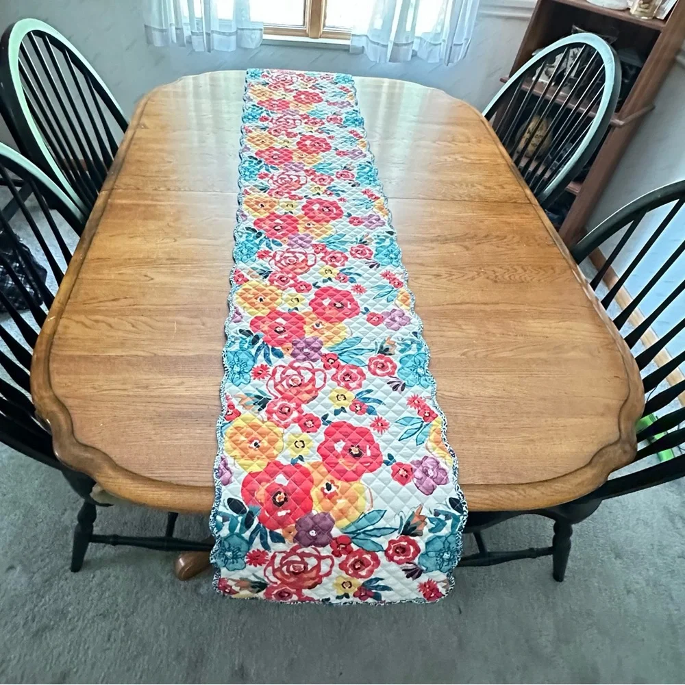 Pioneer Woman Flea Market Collection Reversible Floral Quilted Table Runner